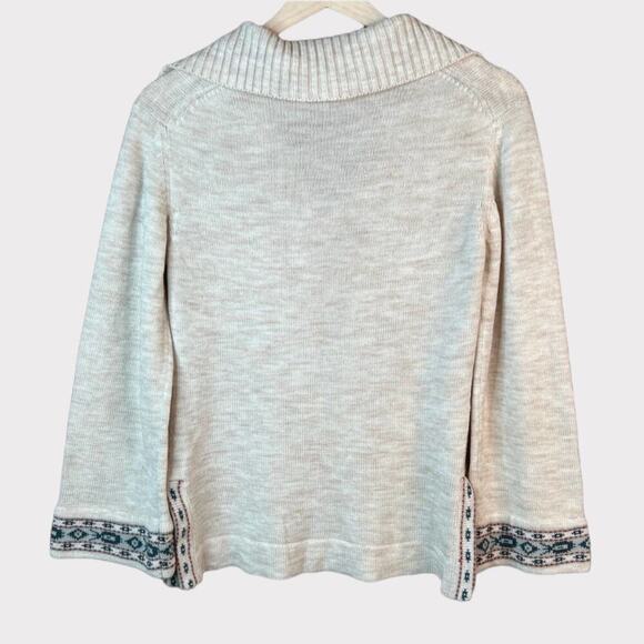 Glamour Knit VINTAGE Womens Bell Sleeve Tunic Sweater sz S Oatmeal Chunky Ribbed - Picture 2 of 5